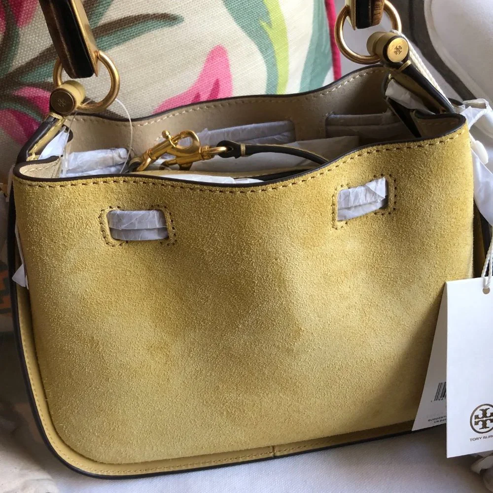 💛 NEW Tory Burch Miller Suede Cinch Bag in Beeswax